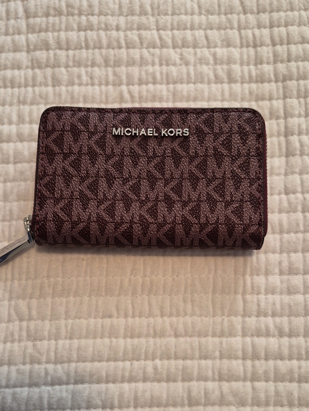 Michael Kors Women's Burgundy MK Logo Zip Mini Jet Set Wallet